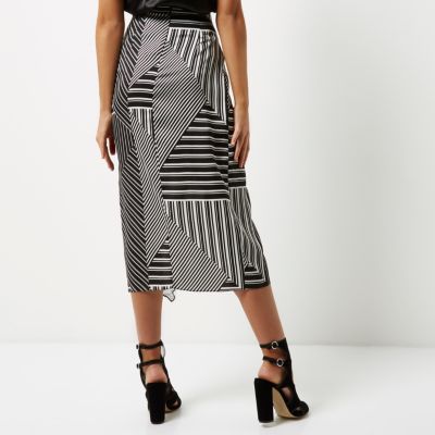 Black stripe wrap front skirt